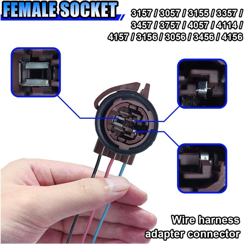 BDZMC 4PCS 3156 3157 Pre-Wired Harness Sockets, LED Bulbs Socket Adapter Pigtail Connector, Socket Connector Harness, Fits for Turn Signal Bulb Brake/Tail Light/DRL Lamp (4Pack) - Image 3